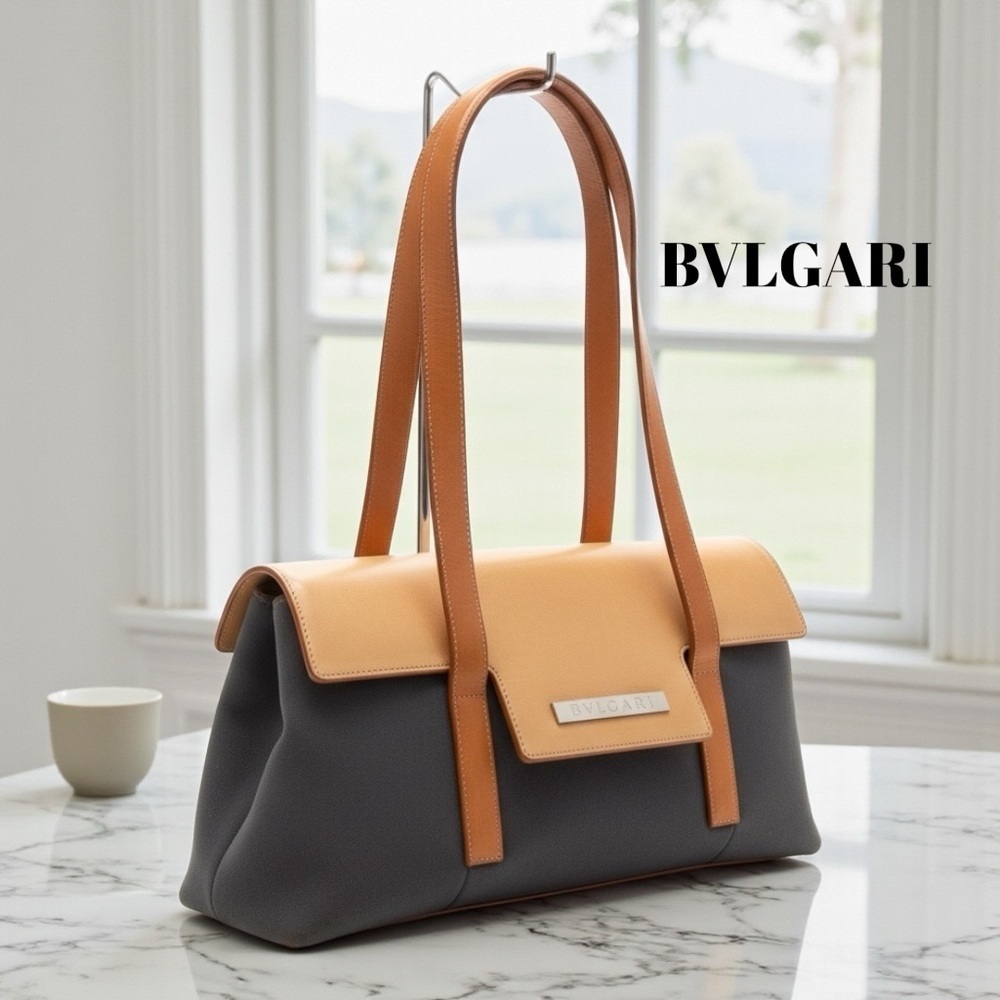 BVLGARI SHOULDER SATCHEL HANDBAG LEATHER CANVAS